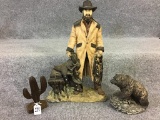 Lot of 3 Including Resin Cowboy Statue (19 Inches