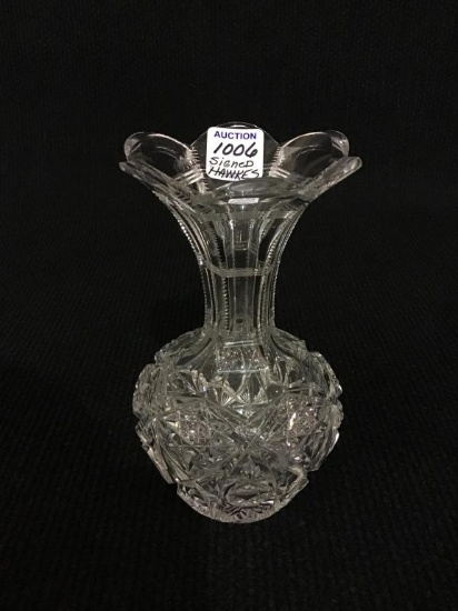 Beautiful Ornate Signed Hawkes Cut Glass Vase