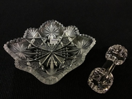 Lot of 2 Cut Glass Pieces Inclding Ornate