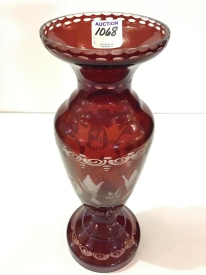Red Clear Etched Vase by Egermann-Made