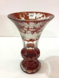 Red Etched Clear Vase w/ Deer Design