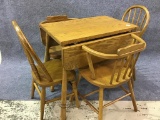 Child's Oak Drop Leaf table w/ 2 Matching Bentwood