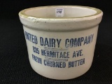 Lg. Butter Crock Front Marked United Dairy