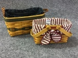 Lot of 2 Longaberger Baskets w/ Liners & Protectos