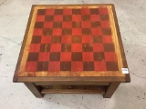 Sm. Wood Checkerboard Design Top Table