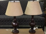 Lot of 2 Wood Base Electrified Table Lamps