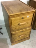 Contemporary Two Drawer Oak Locking File Cabinet