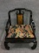 Oriental Black Laquer Chair w/ Upholstered Seat