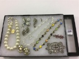 Group of Ladies Mostly Silver & Rhinestone Jewelry