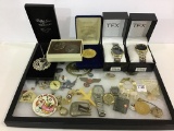 Group of Trinkets, Tokens, Watches Including