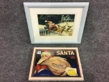 Lot of 2 Framed Santa Prints Including Adv.