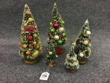 Lot of 5 Vintage Decorated Brush Christmas