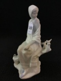 Lladro Matte Finish Women w/ Bird Figurine