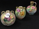 Lot of 3 Floral Design Hand Painted Vases