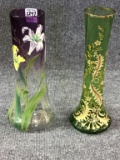 Lot of 2 Victorian Enamel Painted Glass