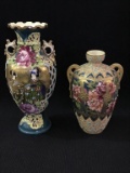 Lot of 2 Oriental Design Un-Marked Vases