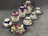 Group of Cobalt Blue Floral Decorated Pieces