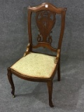 Antique Wood Chair w/ Upholstered Seat