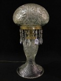 Beautiful Contemp. Cut Glass Lamp w/ Mushroom
