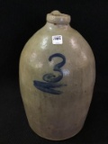 3 Gal Salt Glaze Stoneware Jug w/ Cobalt Blue