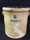 6 Gal Salt Glaze Ottawa, IL Crock Marked O.S.W. CO