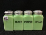 Lot of 4 Jadite Salt, Pepper, Flour & Suger