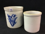 Lot of 2 Stoneware Crocks w/ Cobalt Blue Floral