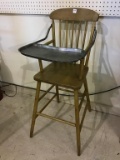 Primitive Wood High Chair w/ Metal Lift Up Tray