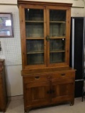 Very Lg. One Piece Primitive Glass Door Cabinet