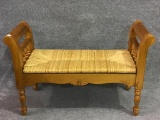 Contemp. Wood Bench w/. Woven Seat