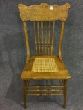 Antique Pressed Back Chair w/ Cane Seat