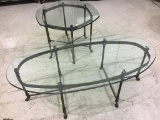 Lot of 2 Brass Based Glass Top Tables