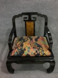 Oriental Black Laquer Chair w/ Upholstered Seat