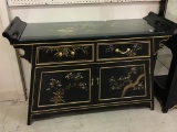 Oriental Black Laquer Floor Painted