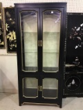 Black Paint Oriental Lighted Glass Doored Cabinet