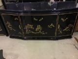 Oriental Painted Black Lacquer Console Cabinet