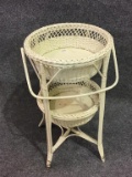 Ivory Painted Wicker Stand w/ Lift Out Baskets