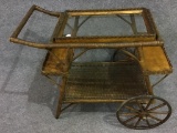 Vintage Brown Wicker Tea Cart w/ Glass