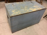 Very Lg. Blue Paint Lift Top Wood Trunk Box