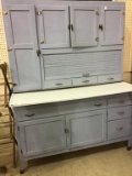 Lg. Blue Paint Hoosier Style Kitchen Cabinet