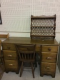 Lot of 3 Including Wood Desk, Chair &