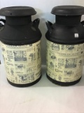 Lot of 2 Lg. Black Painted Decorated Milk Cans