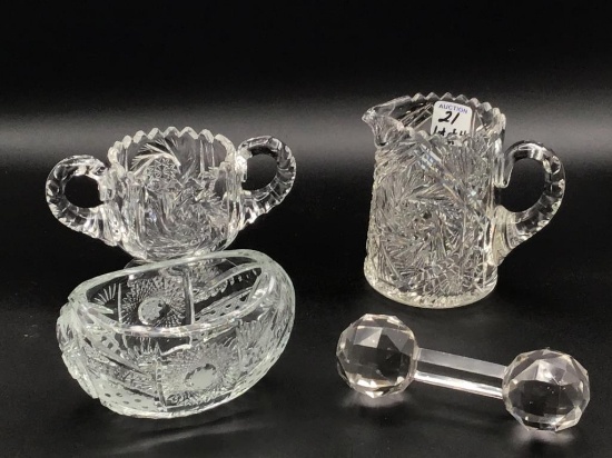 Lot of 4 Cut & Pressed Glass Pieces