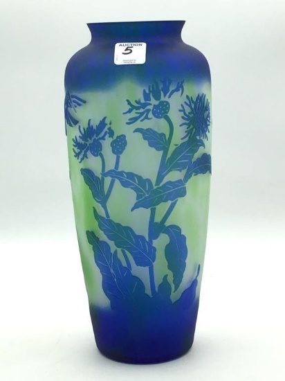 Floral Decorated Art Glass Vase (12 Inches Tall)