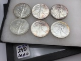 Lot of 6 American Eagle 1 OZ Fine Silver Dollars