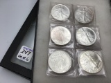 Lot of 6 American Eagle 1 OZ Fine Silver Dollars