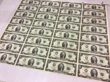 Sheet of 32 Un-Cut Two Dollar Bills