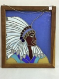 Framed Contemp. Stained Glass Indian