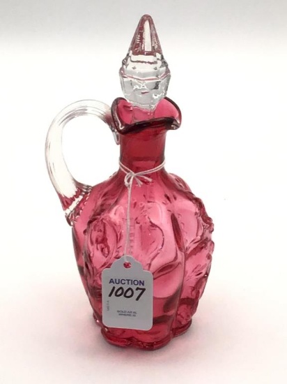 Cranberry Glass Cruet w/ Clear Handle & Stopper