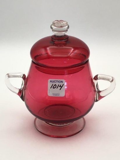 Cranberry Dbl Handled Jar w/ Lid